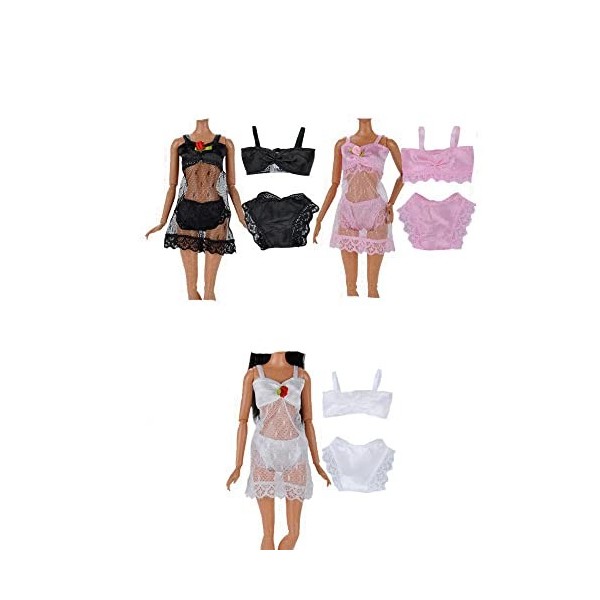 Jilibaba Ensemble de 3 ensembles de vêtements de nuit pour poupée, sous-vêtements, pyjama, chemise de nuit, robe en dentelle,