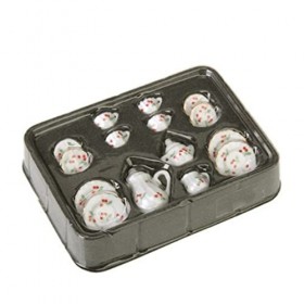 Tasse De Thé Miniature De Poupée Tasse En Porcelaine Assiette À Vaisselle Florale Impression De Cerise Florale 1:12 Accessoir