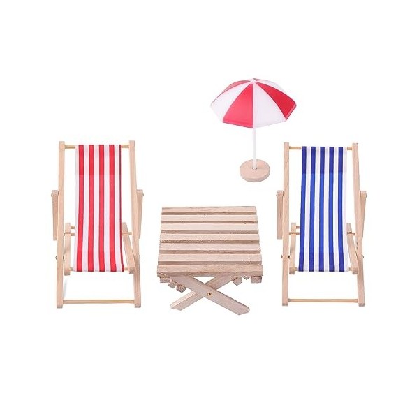 Cobee Lot de 4 chaises de plage miniatures pour maison de poupée miniature 1:12 - Accessoires dextérieur - Mini chaises jume