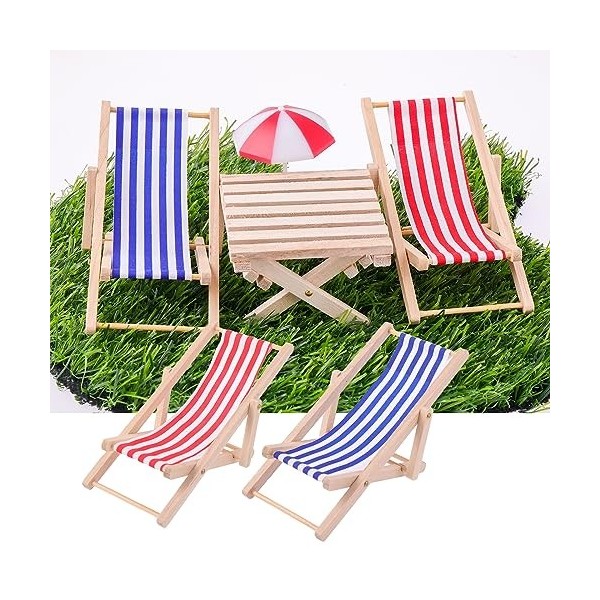 Cobee Lot de 4 chaises de plage miniatures pour maison de poupée miniature 1:12 - Accessoires dextérieur - Mini chaises jume