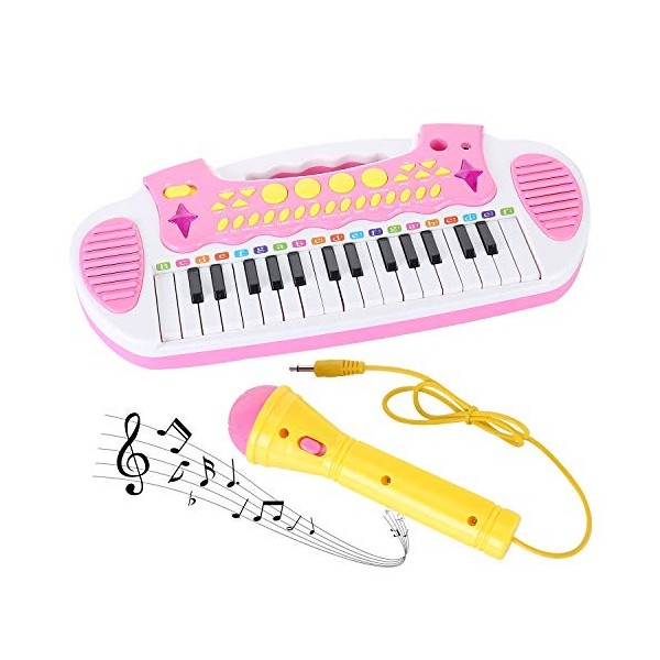 Piano Toys Clavier pour filles de 1 an et plus, cadeau danniversaire, instrument de musique avec microphone, 31 touches, ros