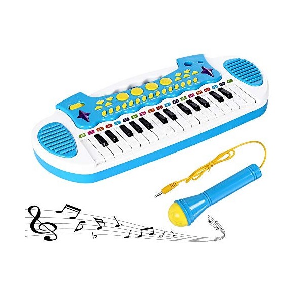 Piano Toys Clavier pour filles de 1 an et plus, cadeau danniversaire, instrument de musique avec microphone, 31 touches, ros