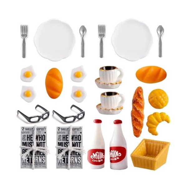 Accessoires pour Maisons de Poupées et GNOME Miniatures, 24 Pièces Ensemble de Petit-Déjeuner Cuisine Noël Décoration Cadeau,