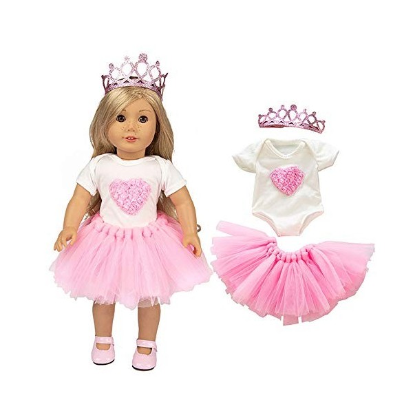 Uteruik Vêtements danniversaire pour poupée American Girl 46 cm – T-shirt jupe tutu et couronne accessoires de costume, lot 