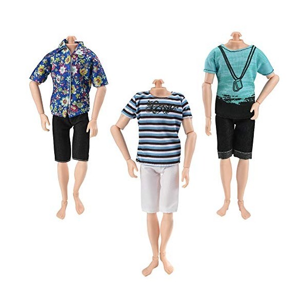 Asiv Mode 3 Manches Courtes, 3 Pantalons Vêtements Décontractés pour Boyfriend Ken Doll Accessoires de Poupée