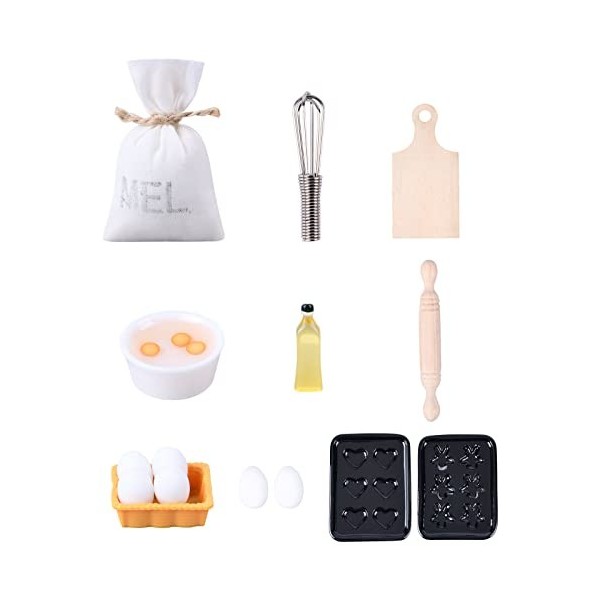 Aolso Maison de poupée Meubles Miniatures,17Pcs Enfants Salle à Manger en Bois Maison de poupée Meubles Accessoires de Cuisin