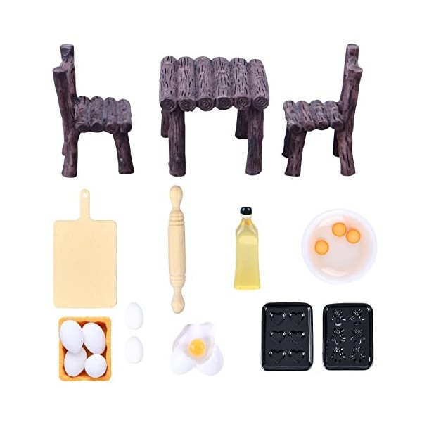 Aolso Maison de poupée Meubles Miniatures,17Pcs Enfants Salle à Manger en Bois Maison de poupée Meubles Accessoires de Cuisin