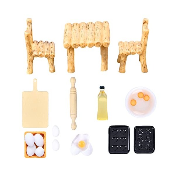 Aolso Maison de poupée Meubles Miniatures,17Pcs Enfants Salle à Manger en Bois Maison de poupée Meubles Accessoires de Cuisin