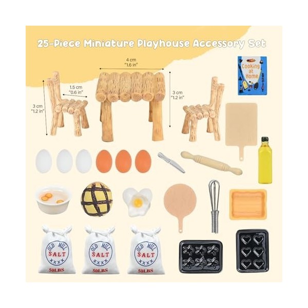 Lotvic Accessoires de Cuisine Miniature, Mini Accessoires de Maison de Poupée, 25 Pièces Ensemble de Cuisson Miniature, Acces