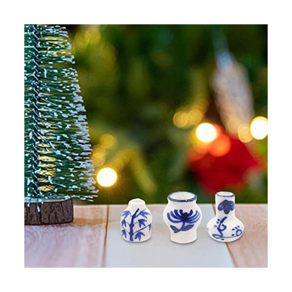 F Fityle 3 1/12 Maison de poupée Vases en Porcelaine Bleu et Blanc Ensemble Miniature Accessoires de Photographie Style Chino