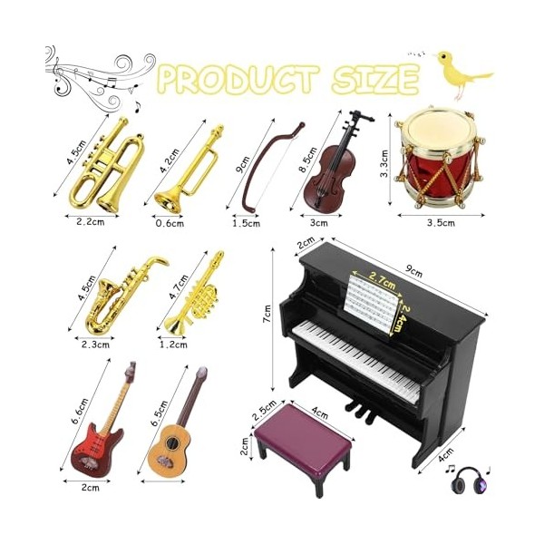 11 PièCes Mini Instruments De Musique Miniatures,Mini Instrument De Musique ModèLe 1/12,ModèLes DInstruments De Musique Mini