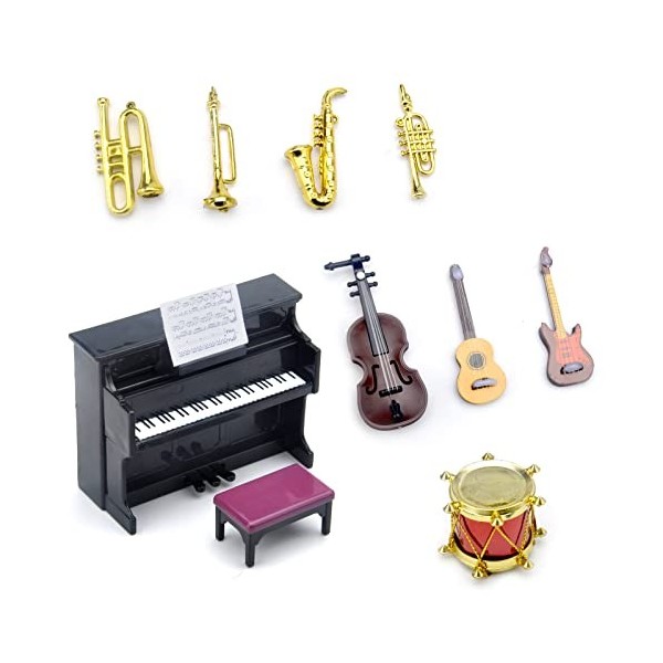 Maison de poupée, Lot de 11 Mini Instruments de Musique Miniatures pour Maison de poupée, Mini Instrument de Musique modèle 1