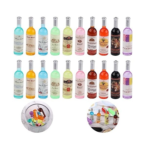 20pcs Bouteilles Miniatures, Accessoires de Boisson Mini Maison Bouteilles Font des Mini Aliments Bouteille de Vin Miniature 