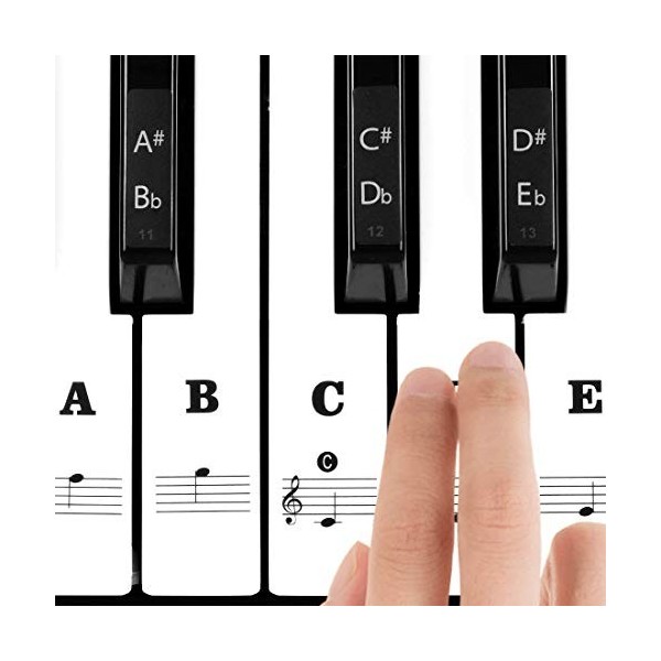 HONGECB Autocollant De Piano Pour 37/49/54/61/88 Touches Blanches Et Noires, Transparent Et Fin Avec Des Lettres Plus Grandes