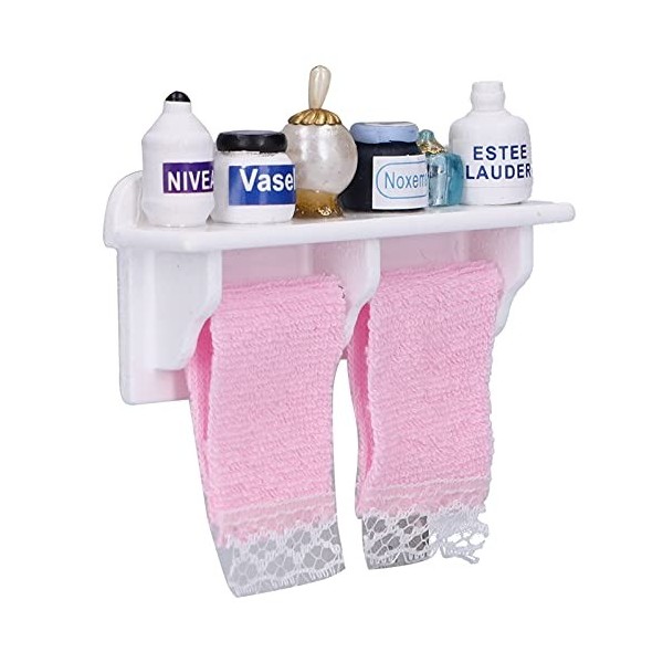 Accessoires de Salle de Bain pour Maison de Poupée, Support de Rangement Miniature en Bois Blanc pour Serviettes de Salle de 