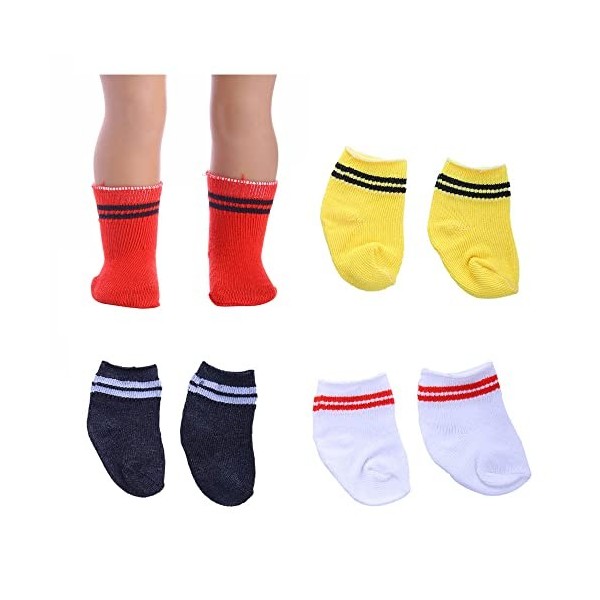 Hinleise 4 paires de chaussettes de poupée de couleur unie pour poupée américaine de 18 pouces accessoire de costume jaune ro