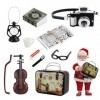 Accessoires de lutin miniature 1:12, valise miniature mini brosse à dents dentifrice tasse appareil photo, guitare, livres, a