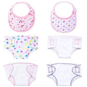 Diealles Shine 4 Pièces Couches pour Baby Poupée et 2 Pièces Bavoirs pour Poupée, Accessoires pour 14-16" Poupées