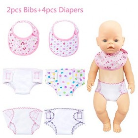 Diealles Shine 4 Pièces Couches pour Baby Poupée et 2 Pièces Bavoirs pour Poupée, Accessoires pour 14-16" Poupées