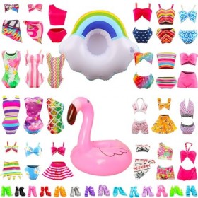 Festfun 5 Sets Maillots de Bain Bikini Vêtements dété avec 5 Chaussures et 2 Bouées pour Poupée Fille de 11,5 Pouces Aléato