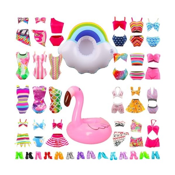 Festfun 5 Sets Maillots de Bain Bikini Vêtements dété avec 5 Chaussures et 2 Bouées pour Poupée Fille de 11,5 Pouces Aléato