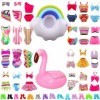 Festfun 5 Sets Maillots de Bain Bikini Vêtements dété avec 5 Chaussures et 2 Bouées pour Poupée Fille de 11,5 Pouces Aléato