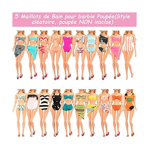 Festfun 5 Sets Maillots de Bain Bikini Vêtements dété avec 5 Chaussures et 2 Bouées pour Poupée Fille de 11,5 Pouces Aléato