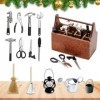 Boîtes à Outils Miniatures avec Outils,14 Pièces Accessoires de Maison de poupée,Mini boîte à Outils en Bois,Boîte à Outils M