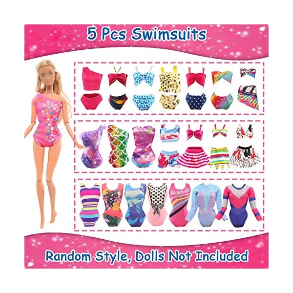 Festfun 5 Sets Maillots de Bain Bikini Vêtements dété avec 5 Chaussures 2 Bouées et 6 Accessoires pour Poupée de 11,5 Pouces