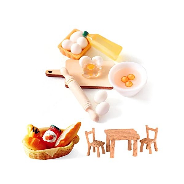 1 Ensemble daccessoires pour Maison de poupée, Accessoires pour Maison de poupée, Mini Cuisine, Bols, œufs, Tables et chaise