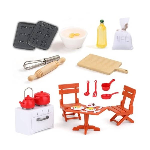 Ctxtqtdt 22 Pièces Miniature Accessoires pour Maison de Poupée, Meuble Maison Poupee avec Table, Chaise et Ensemble de Cuisso