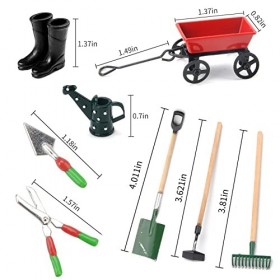 Lot de Mini Maisons de poupéEs Miniatures-Outils De Jardin Miniatures-Accessoires De Jardin-BêChe-Pilon-RâTeau-Chariot,Bouill