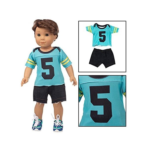Hinleise Ensemble de vêtements de poupée pour poupée American Girl de 45,7 cm – T-shirt de sport short tenue décontractée pou