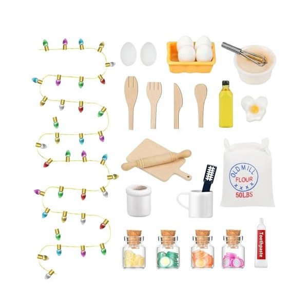 Hojalis Miniature Maison de Poupée Accessoires, 27 Pièces Accessoires de Cuisine de Noël Miniature, Kit de NoëL Miniature pou