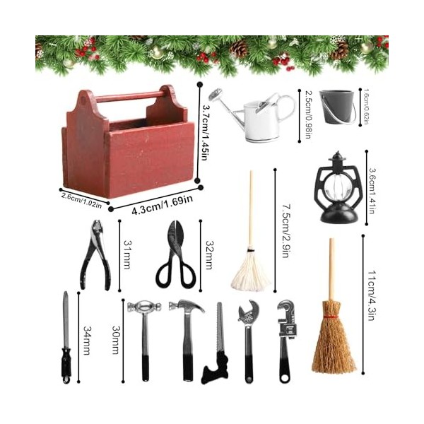 14 Pièces Accessoires de Maison de Poupée,Boîte à Outils en Bois Miniature,Mini boîte à Outils en Bois,Boîte à Outils Miniatu