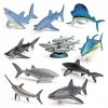 Lot de 10 figurines danimaux marins - Jouets créatures réalistes - En plastique - Poisson - Requin - Dauphin - Simulation d