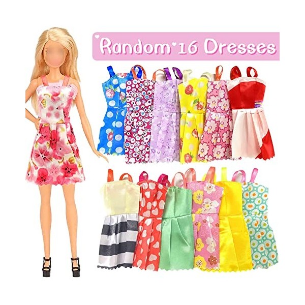76 PCS Vêtements et Accessoires Compatible avec Barbie 16 Robes de soirée 20 Paires de Chaussures 10 Sacs à Main 30 Accessoir