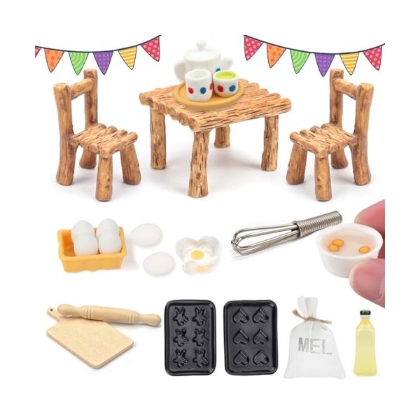 NETUME 23 Pièces Accessoires de Décoration de Cuisine Miniature pour Maison de Poupée, Accessoires Maison de Poupee, Meuble M