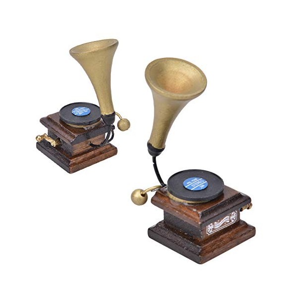 Tnfeeon 1/12 Maison De Poupée Décor Accessoires Antique Gramophone, Vintage Phonograph Famille Meubles en Bois Record Maison 