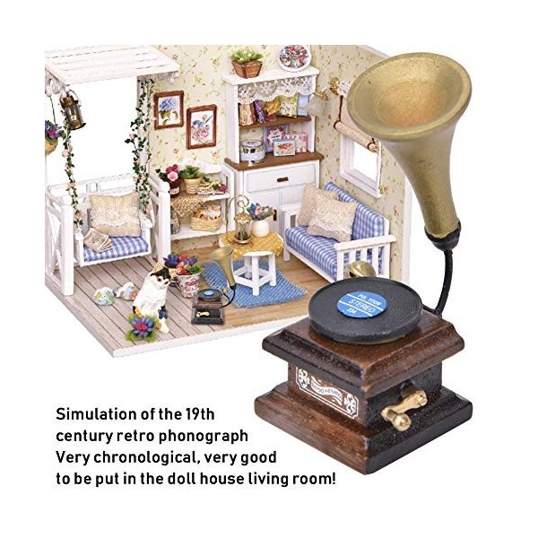 Tnfeeon 1/12 Maison De Poupée Décor Accessoires Antique Gramophone, Vintage Phonograph Famille Meubles en Bois Record Maison 