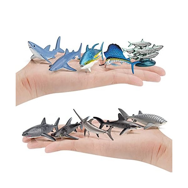 Lot de 10 figurines danimaux marins - Jouets créatures réalistes - En plastique - Poisson - Requin - Dauphin - Simulation d