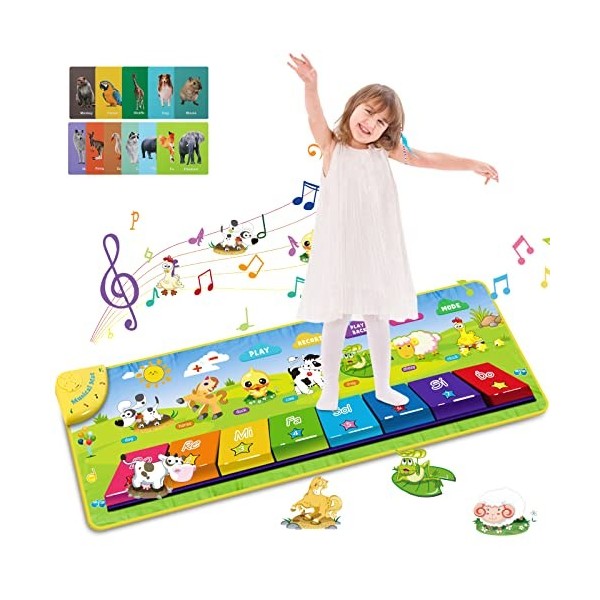 Innedu Tapis de Piano, Tapis de Musique avec Touches Colorées 3D, Tapis de Danse Musical avec 7 Sons danimaux et 10 Cartes D