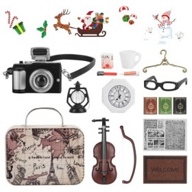 HIULLEN Lot de 16 accessoires de lutin miniatures pour maison de poupée - Mini meubles - Décoration de meubles avec valise vi