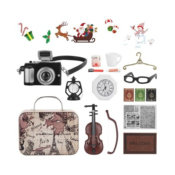 HIULLEN Lot de 16 accessoires de lutin miniatures pour maison de poupée - Mini meubles - Décoration de meubles avec valise vi