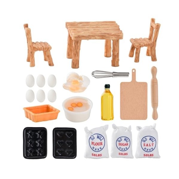 DAOUZL Accessoires de Cuisine Miniatures, 20 PCS Miniature Maison de Poupée Accessoires, Accessoires de Cuisine de Noël Minia