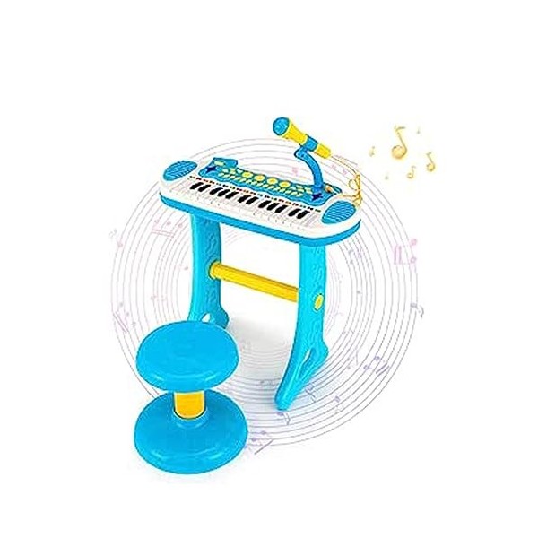 GOPLUS Clavier pour enfant avec 31 touches et tabouret, clavier électronique avec microphone, 22 démonstrations, instrument d