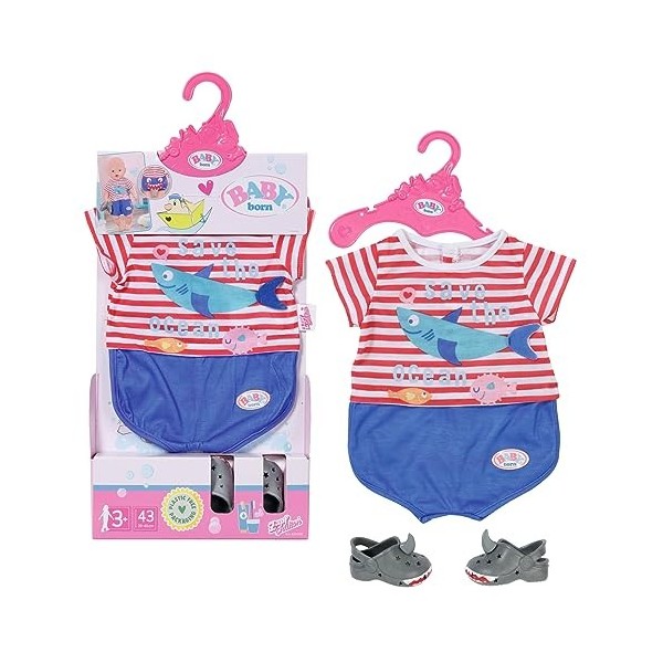 Baby born Bath Pyjama avec chaussures bleues 834268 - Accessoires pour les poupées de 43 cm - Avec un motif requin & des pant