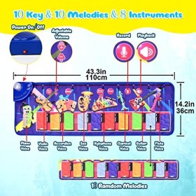 AniSqui Tapis de piano pour enfants - Grande taille 39 x 14 pouces - Tapis de danse amusant pour bébé garçon et fille - Cad