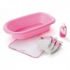 Coffret Bain : 1 Baignoire Rose 39 x 8 x 22 cm lxlxh pour poupée - 3 Couches - 1 Serviette - Set 5 Accessoires Poupon + 1 C