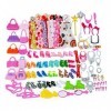 Lot de 70 accessoires pour vêtements pour poupées Barbie, 10 robes de robe, 30 accessoires de bijoux reçus collier miroir cin